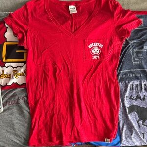 PINK Victoria's Secret Red V-Neck Long Sleeve Tee